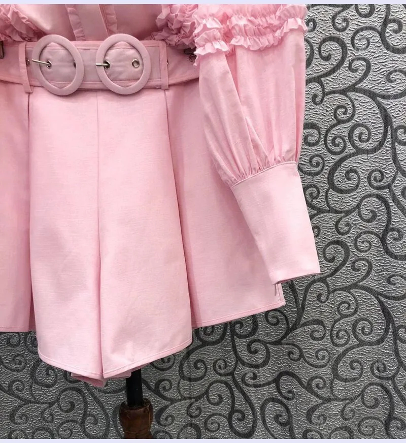 Summer 2 Piece Set Ladies Ruffle Long Sleeve Shirts