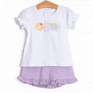 Summer in the Sand Applique Ruffle Short Set, Purple
