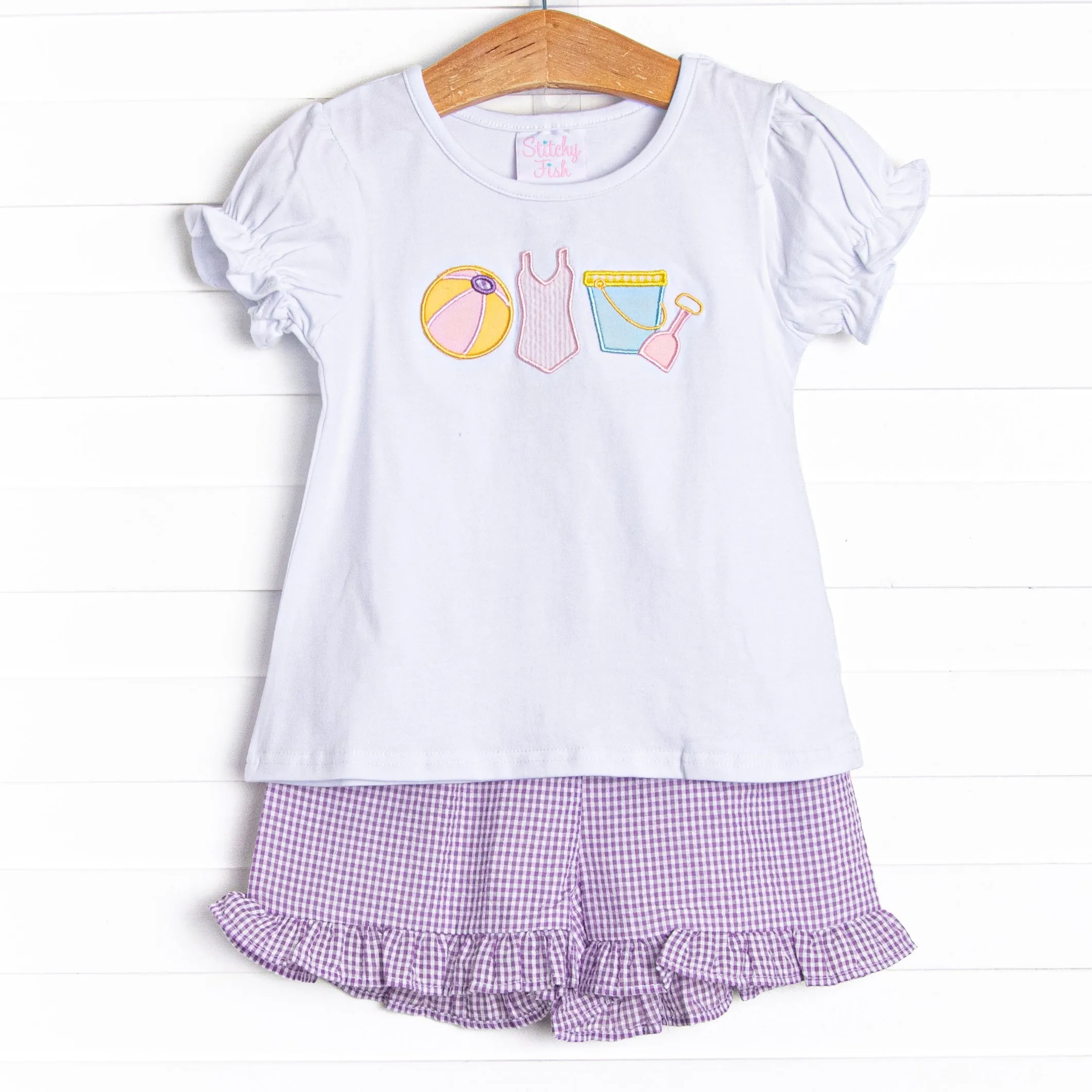 Summer in the Sand Applique Ruffle Short Set, Purple