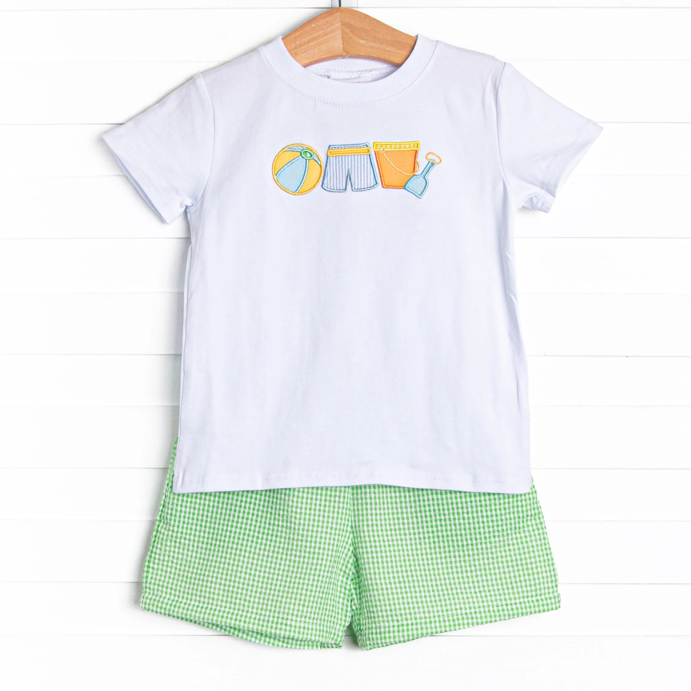 Summer in the Sand Applique Short Set, Green