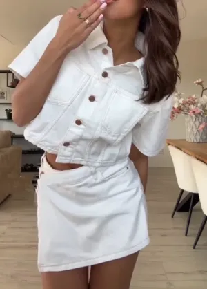 Summer New fashion Women's European And American Style Street Short Lapel Denim Top Skirt Pants Casual Design Sense Suit