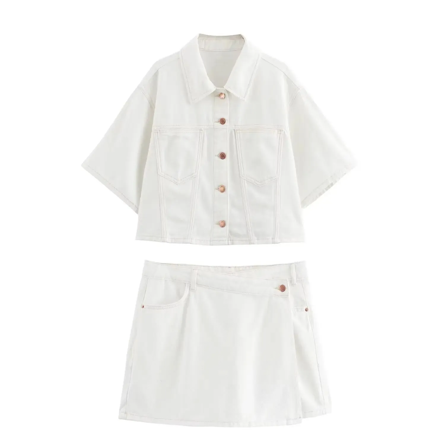 Summer New fashion Women's European And American Style Street Short Lapel Denim Top Skirt Pants Casual Design Sense Suit