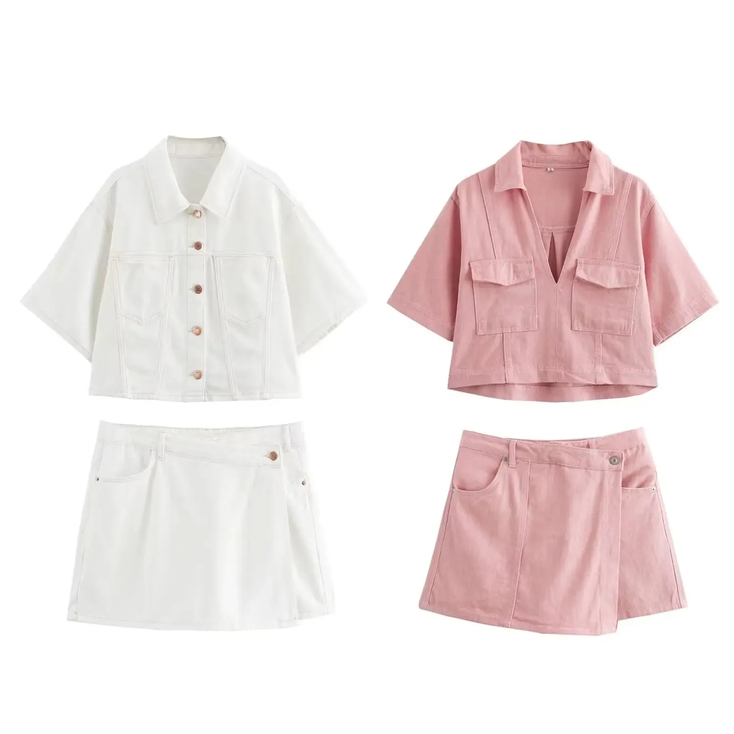 Summer New fashion Women's European And American Style Street Short Lapel Denim Top Skirt Pants Casual Design Sense Suit