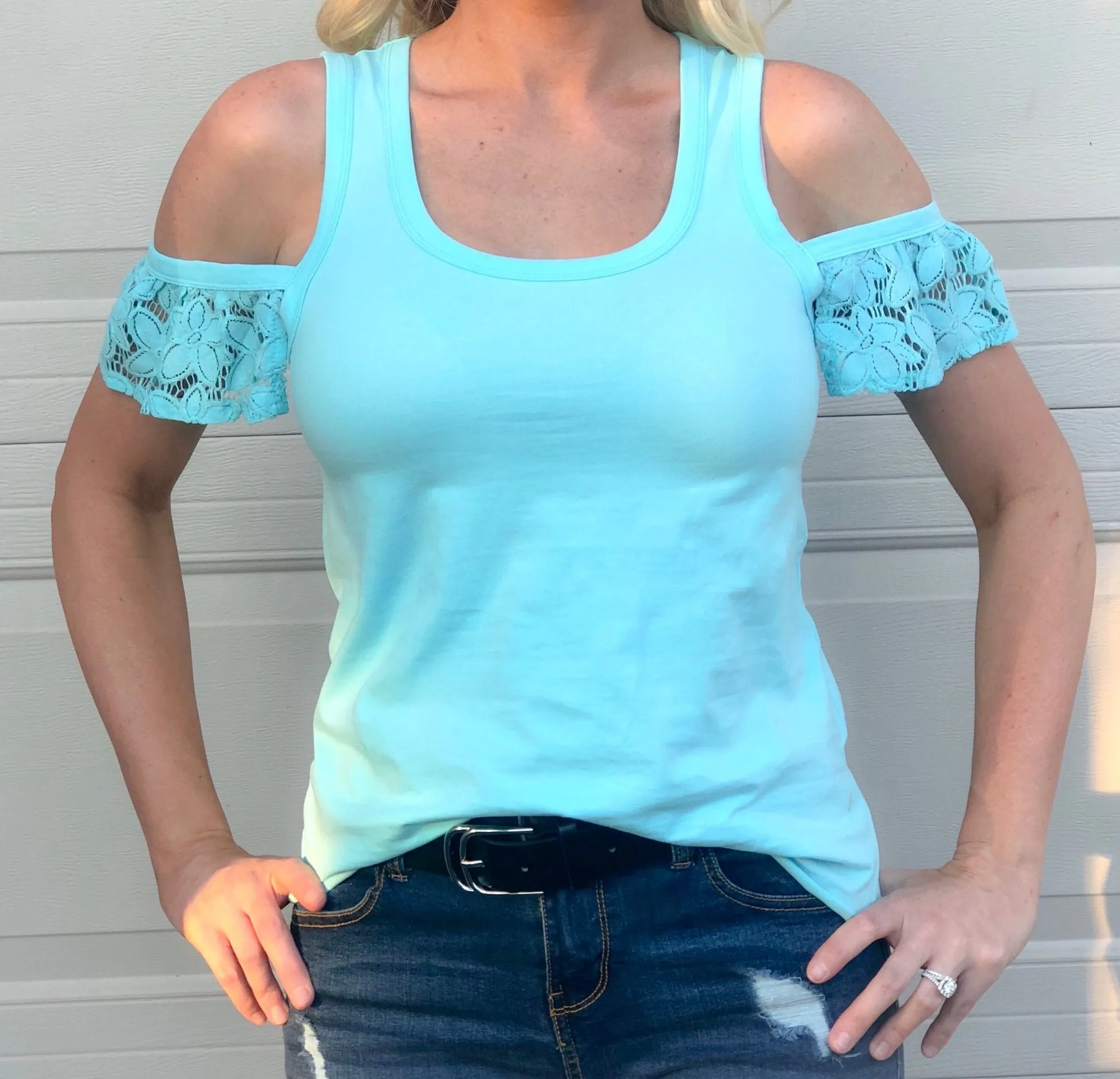 Summer Sky Floral Lace Off The Shoulder
