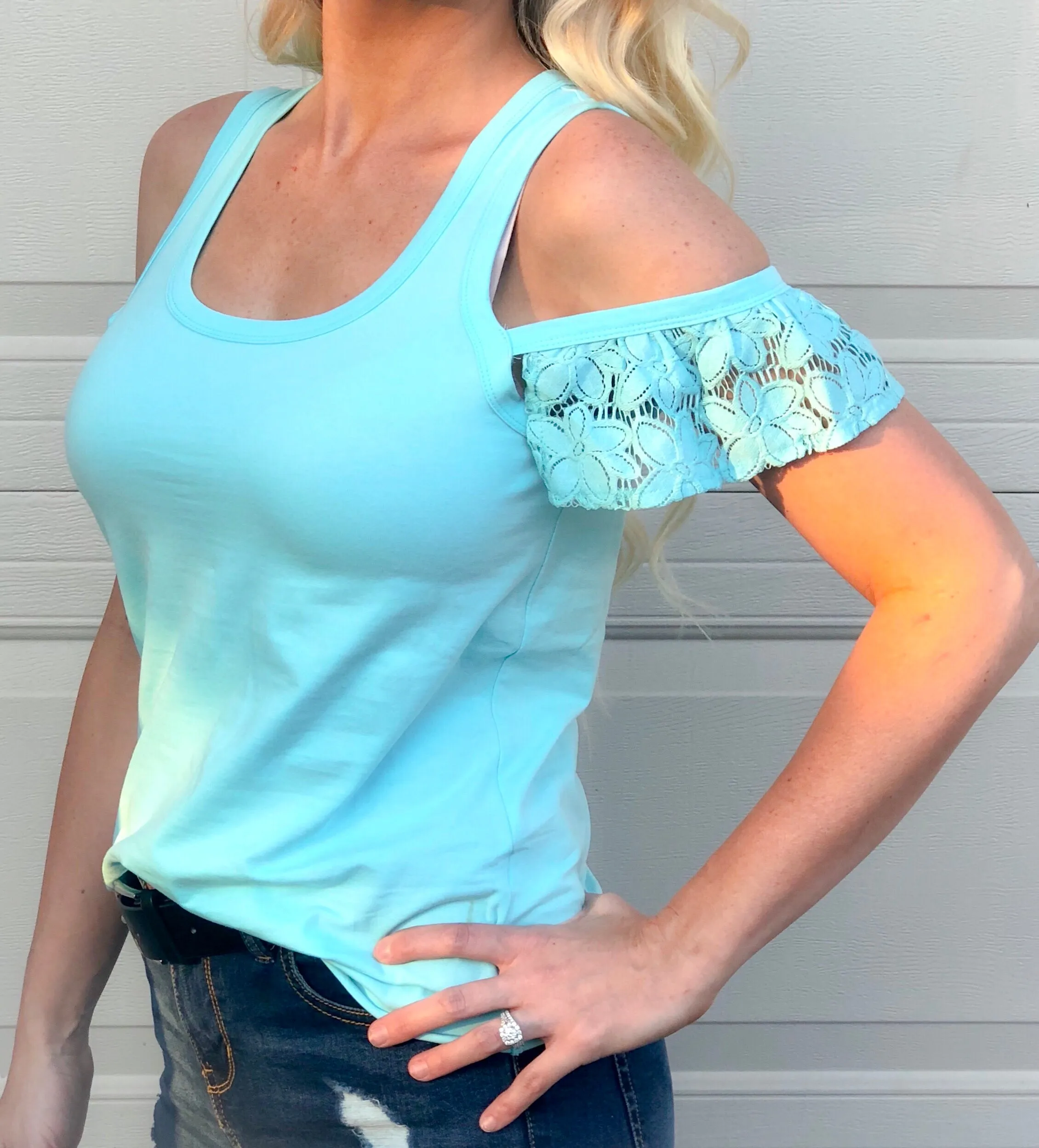 Summer Sky Floral Lace Off The Shoulder