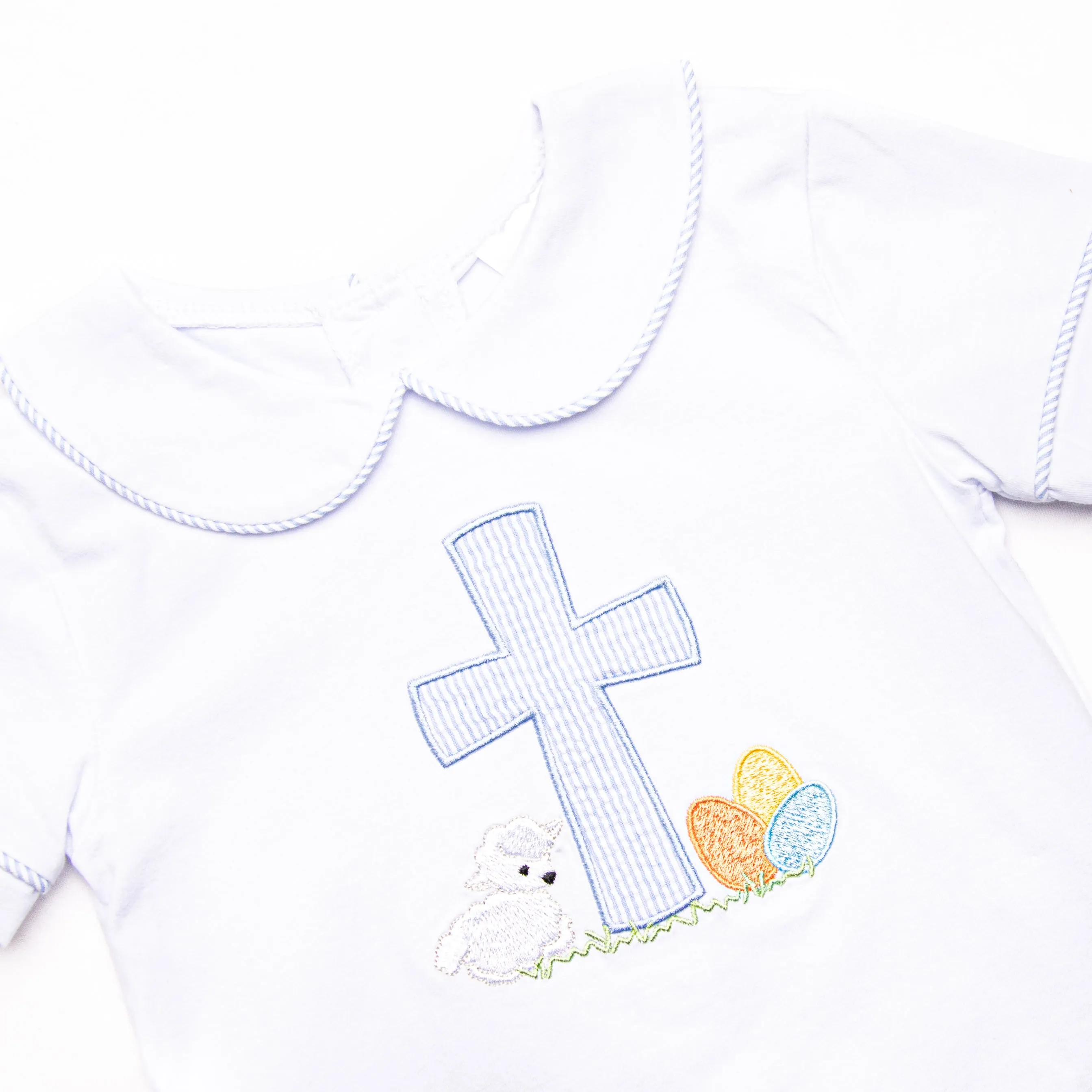 Sunday Gathering Applique Short Set, Blue