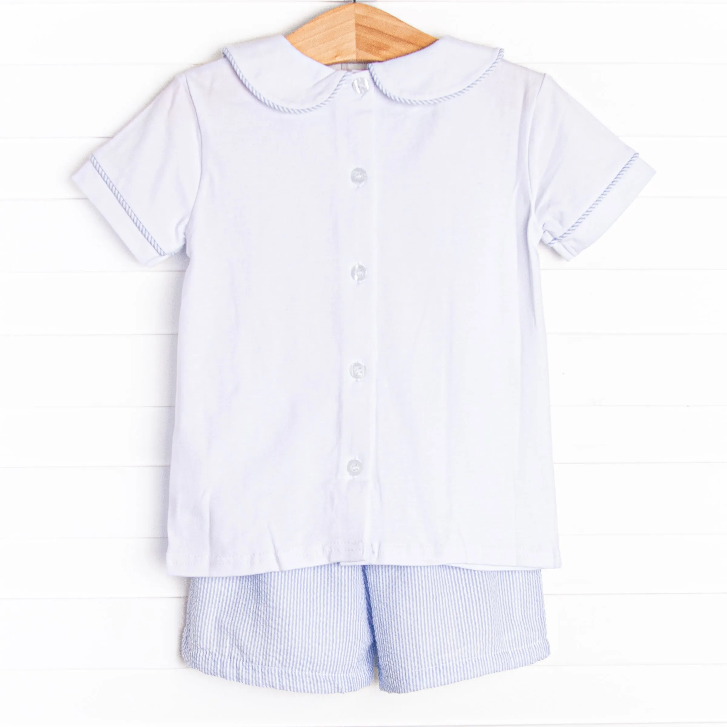 Sunday Gathering Applique Short Set, Blue