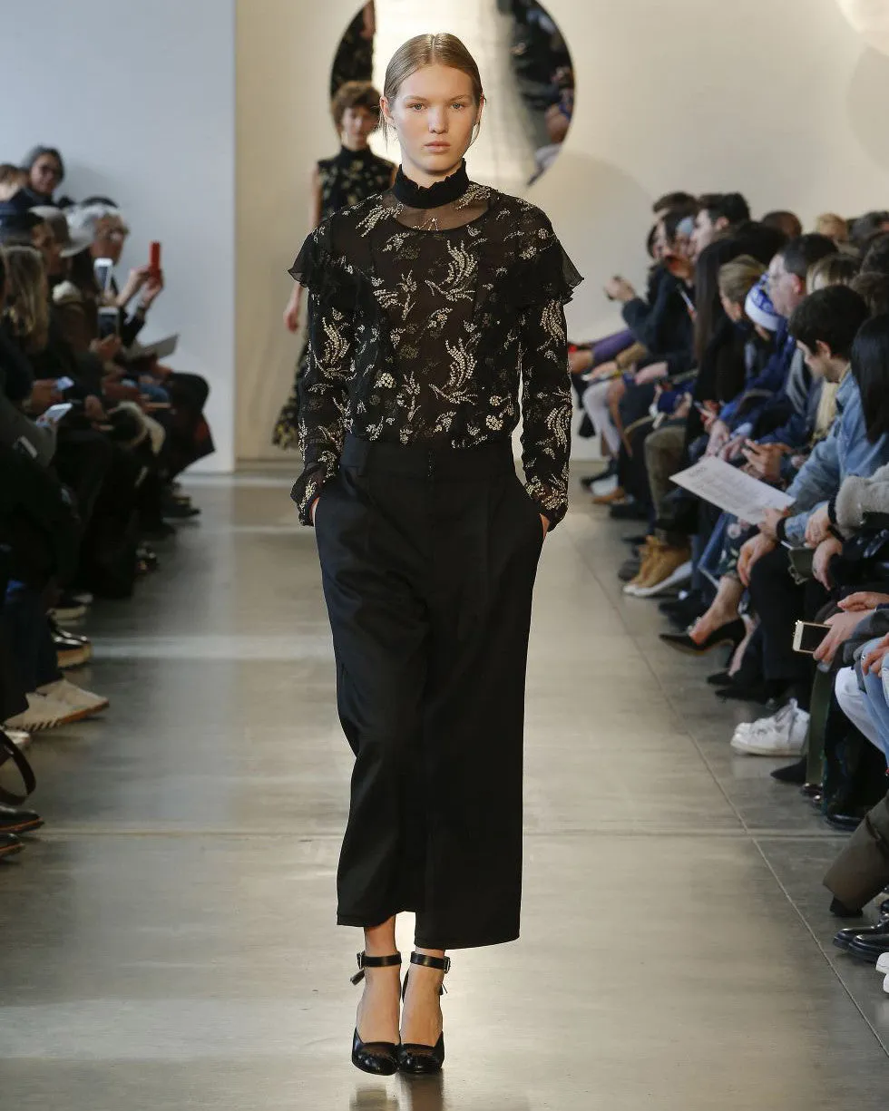 Suno Black And Gold Floral Chiffon Blouse