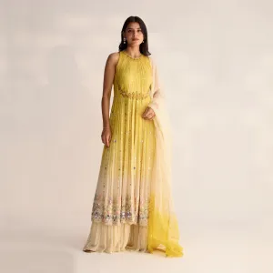 Sunshine Yellow Ruffled Long Tunic and Palazzo Set