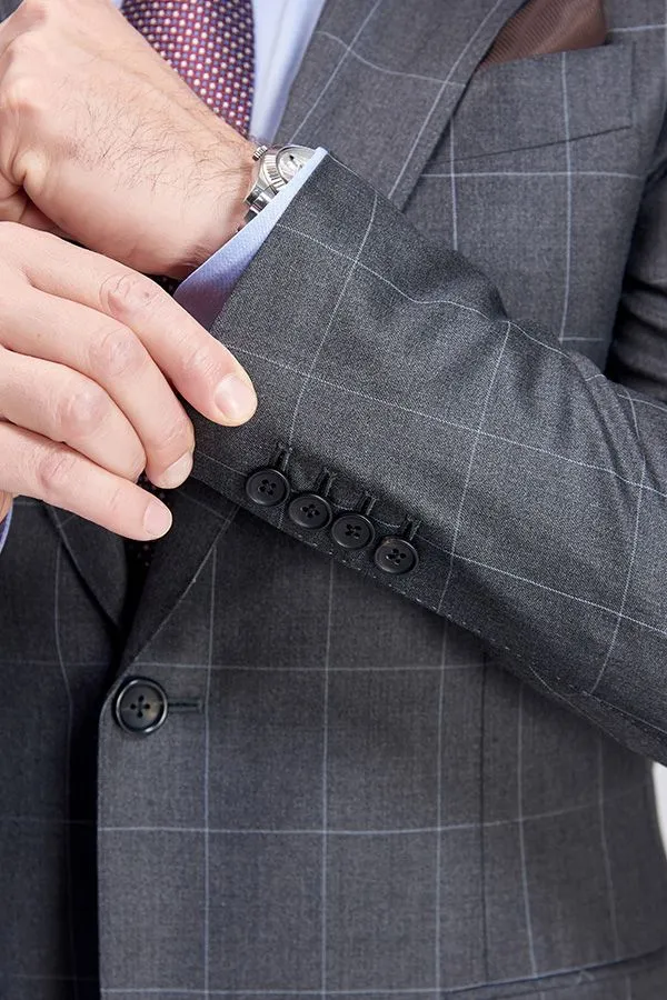 Superior Checked Notch Lapel Two Buttons Dark Grey Suits for Business Men
