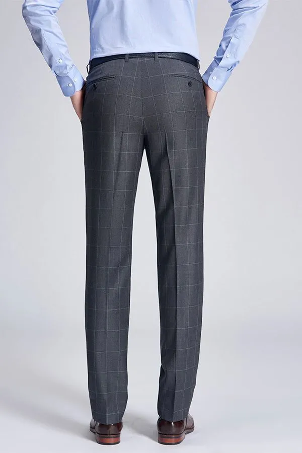 Superior Checked Notch Lapel Two Buttons Dark Grey Suits for Business Men