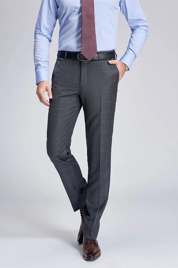 Superior Checked Notch Lapel Two Buttons Dark Grey Suits for Business Men