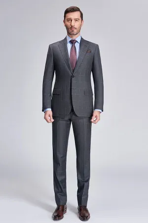 Superior Checked Notch Lapel Two Buttons Dark Grey Suits for Business Men