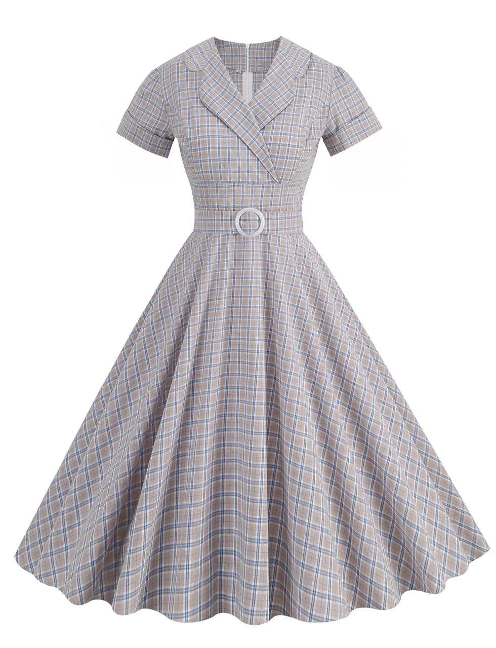 Sweat V Neck Plaid 1950S Vintage Swing Dress