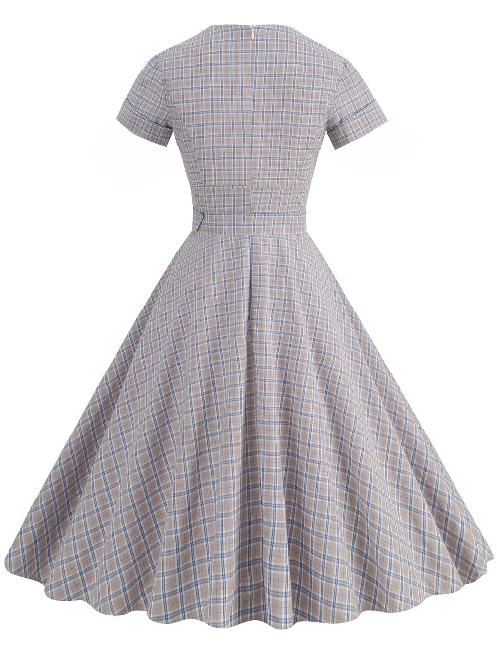 Sweat V Neck Plaid 1950S Vintage Swing Dress