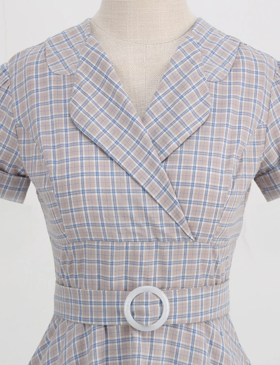 Sweat V Neck Plaid 1950S Vintage Swing Dress