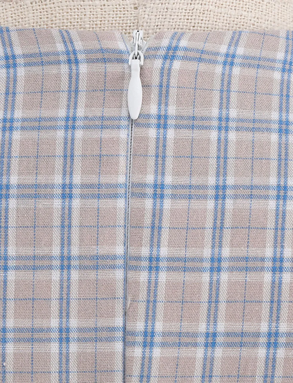 Sweat V Neck Plaid 1950S Vintage Swing Dress