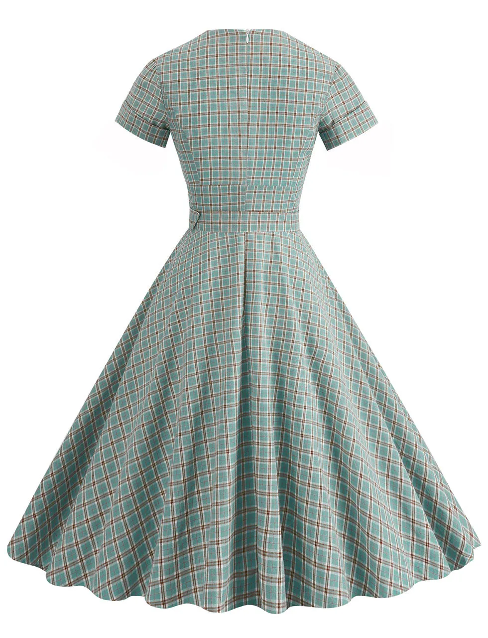 Sweat V Neck Plaid 1950S Vintage Swing Dress