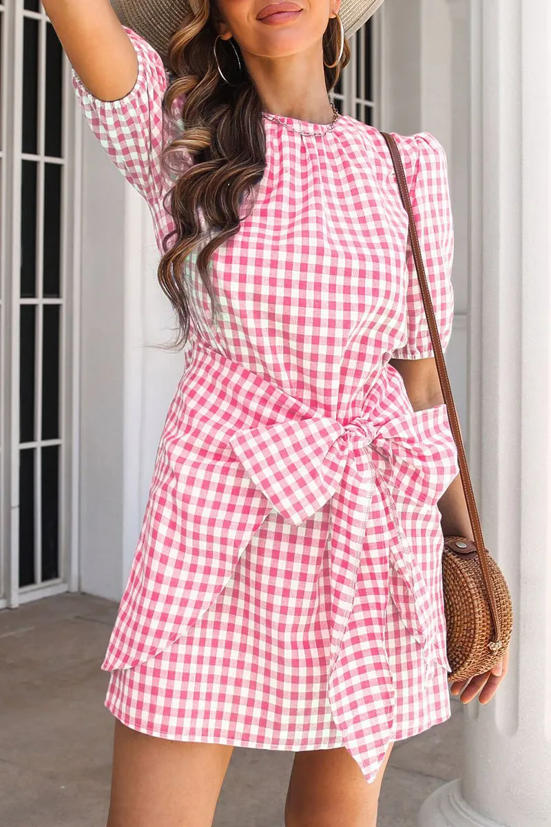 Sweet Cute Plaid Frenulum O Neck A Line Dresses(4 Colors)