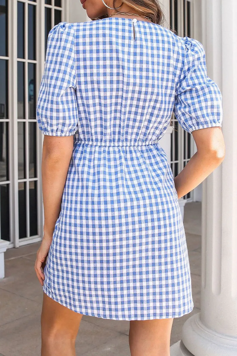 Sweet Cute Plaid Frenulum O Neck A Line Dresses(4 Colors)