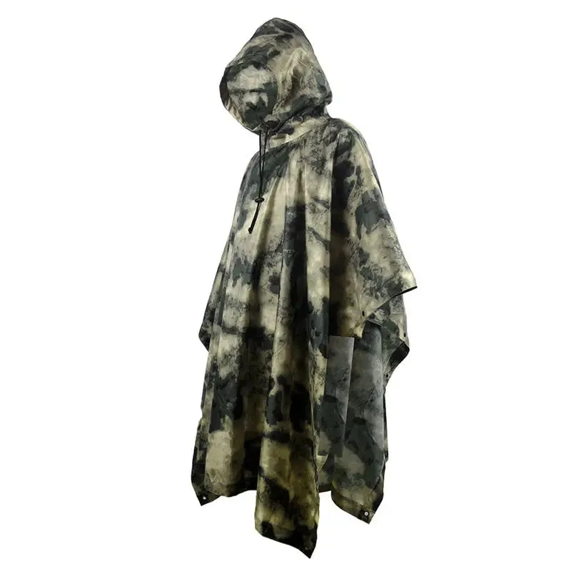 Tactical Jungle A-TACS FG Camouflage Folding Raincoat Portable Poncho Men Waterproof Tourism Rain Jacket Cover Army RainWear