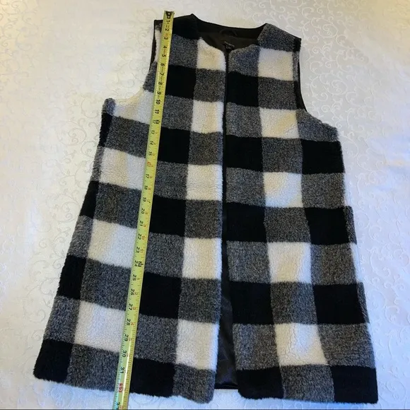 Talbots Wool Blend Buffalo Plaid Long Vest in Black,  White and Gray