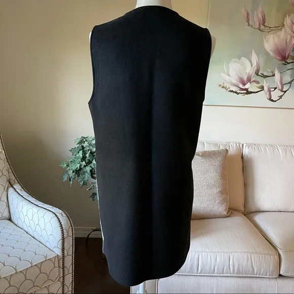 Talbots Wool Blend Buffalo Plaid Long Vest in Black,  White and Gray