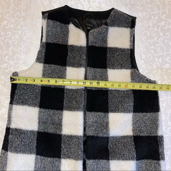 Talbots Wool Blend Buffalo Plaid Long Vest in Black,  White and Gray