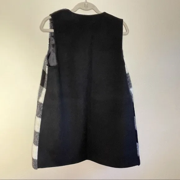 Talbots Wool Blend Buffalo Plaid Long Vest in Black,  White and Gray