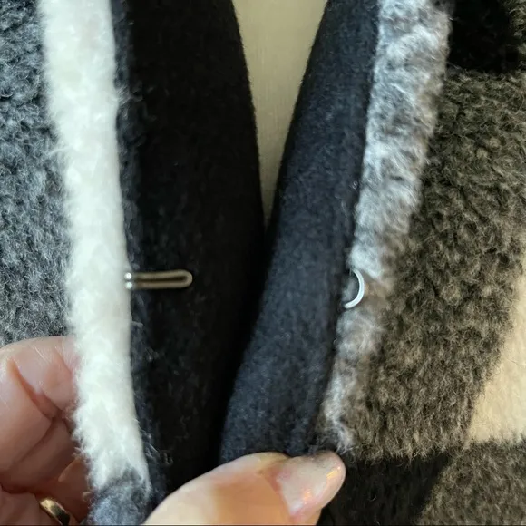Talbots Wool Blend Buffalo Plaid Long Vest in Black,  White and Gray