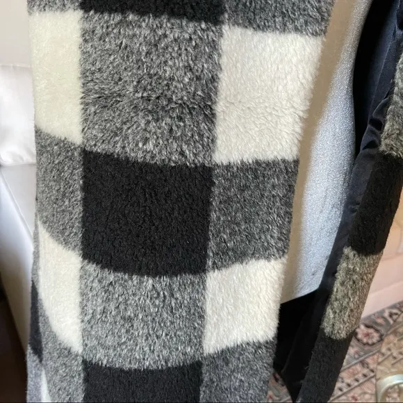 Talbots Wool Blend Buffalo Plaid Long Vest in Black,  White and Gray