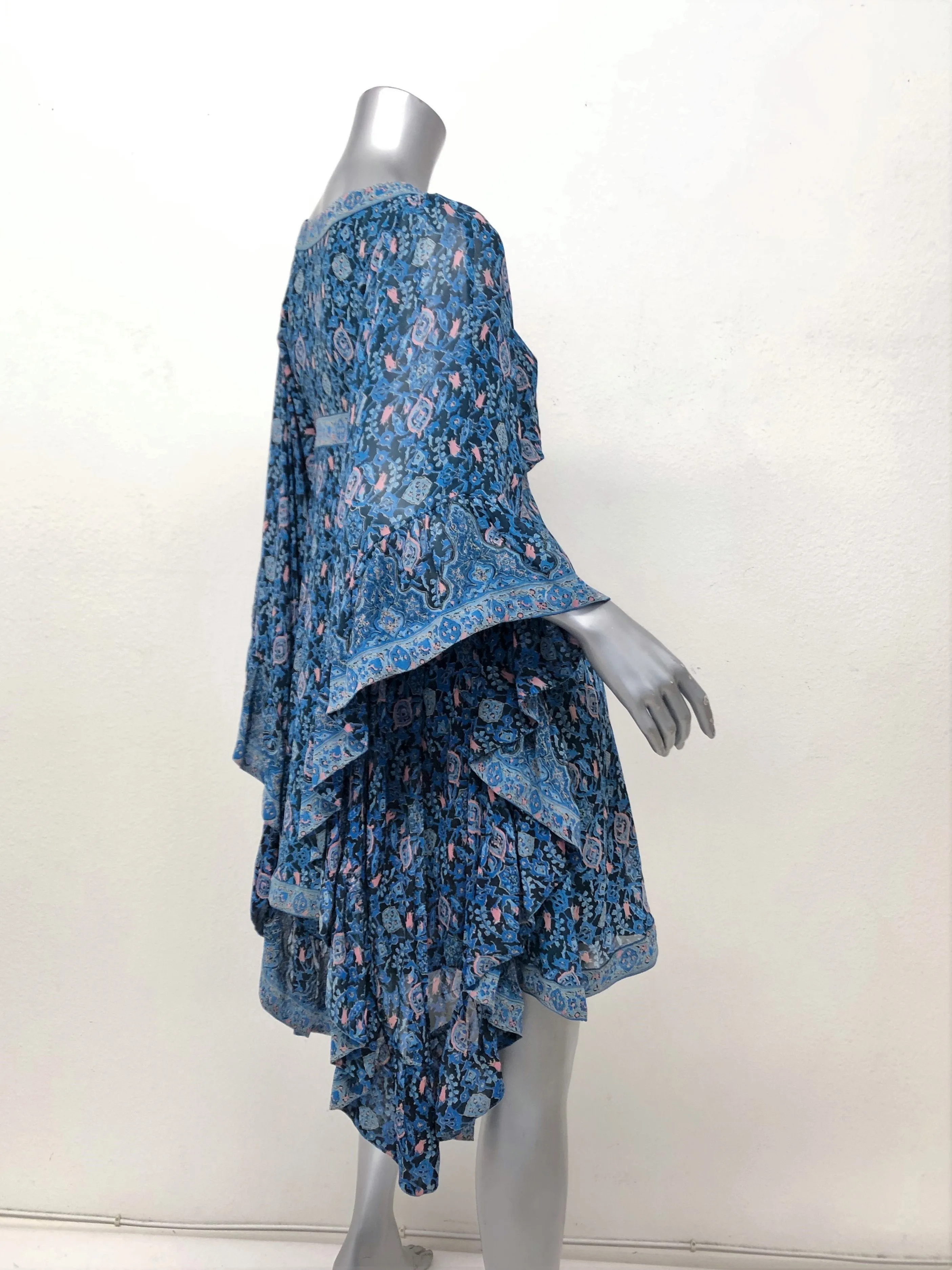 Talitha Waterfall Mini Dress Blue Maharaja Print Ruffled Silk Size Small