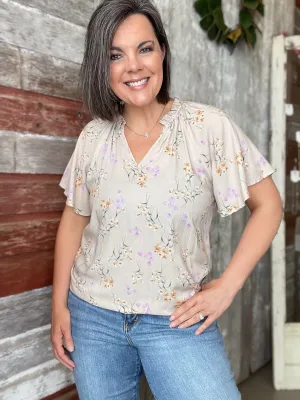 Taupe Floral Printed Top