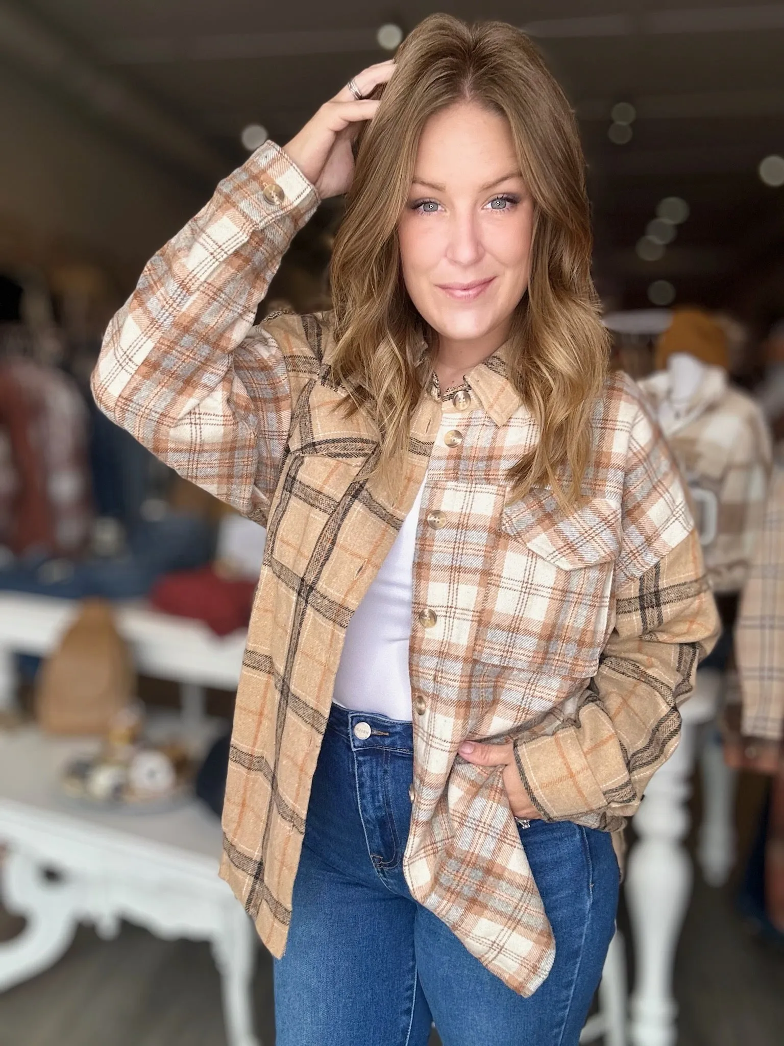 Taupe Multi Plaid Shacket