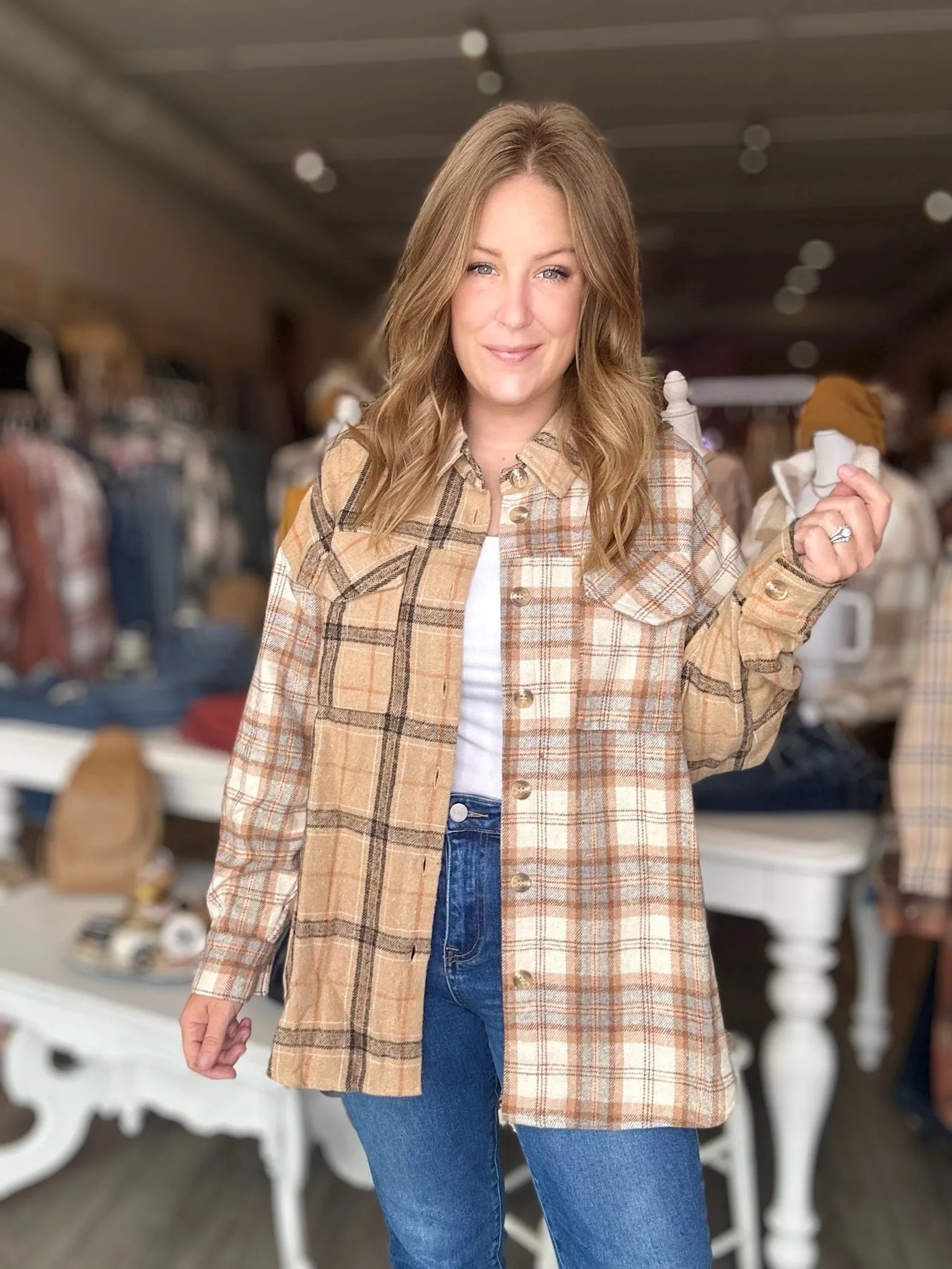Taupe Multi Plaid Shacket