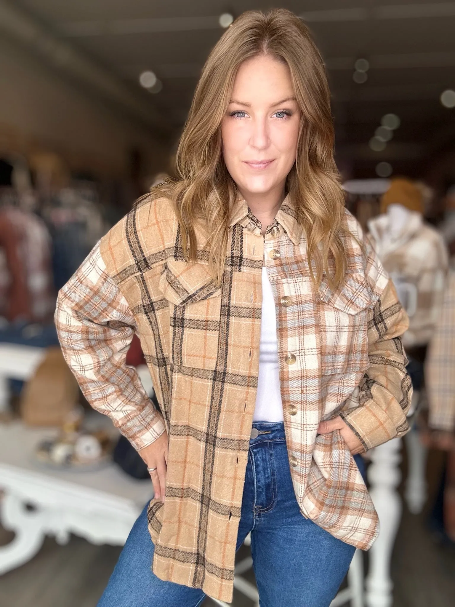 Taupe Multi Plaid Shacket