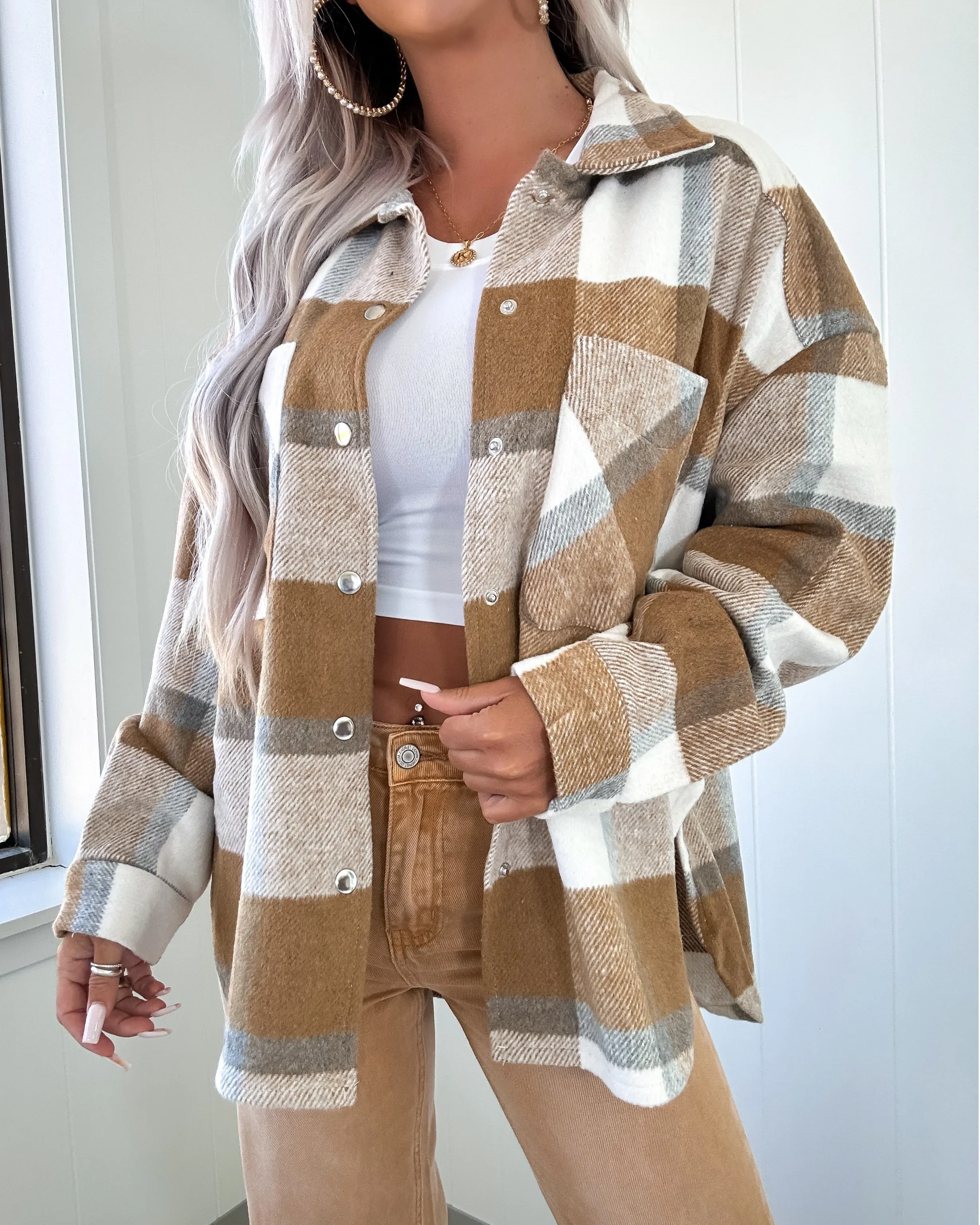 Taupe Plaid Oversized Shacket