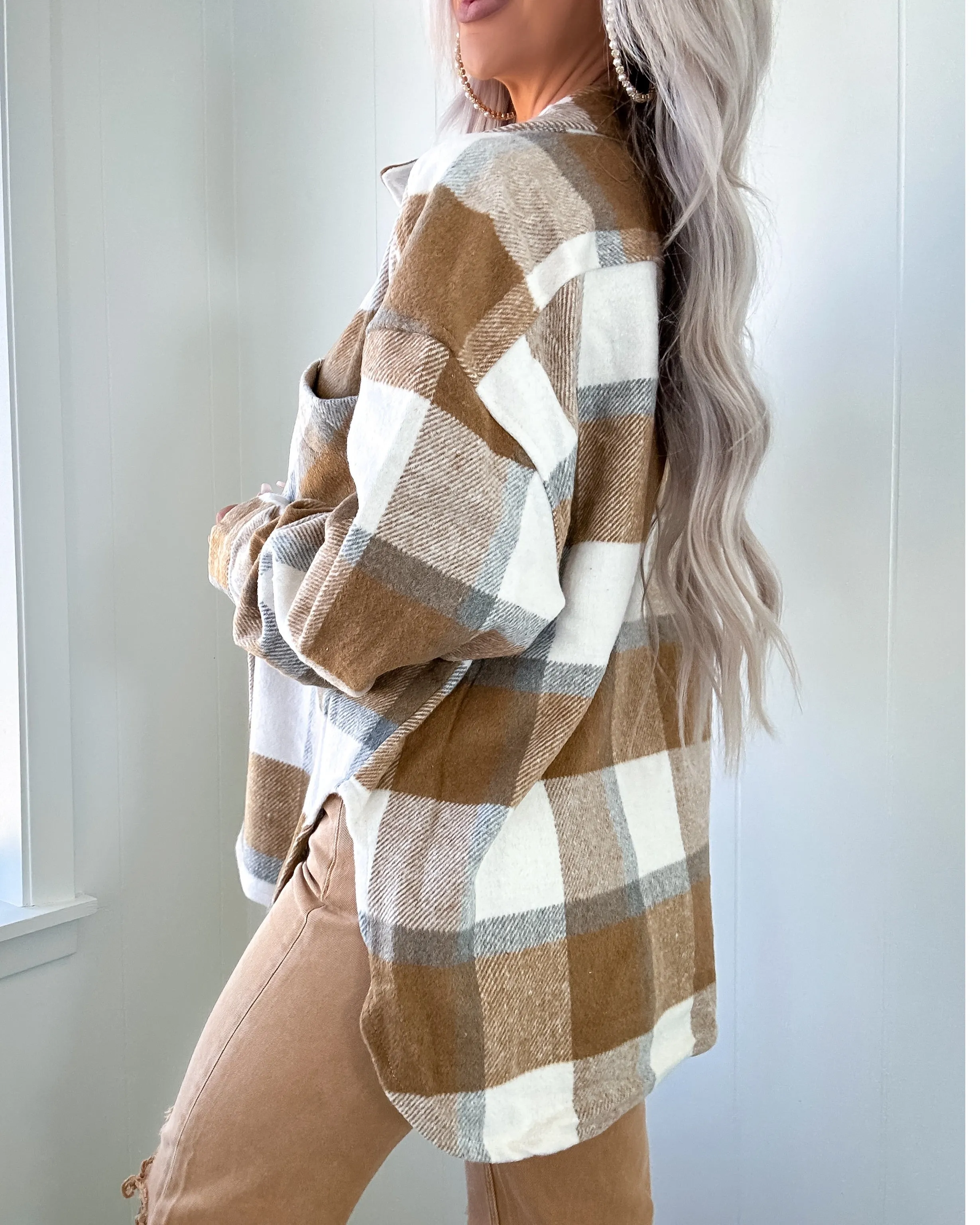 Taupe Plaid Oversized Shacket