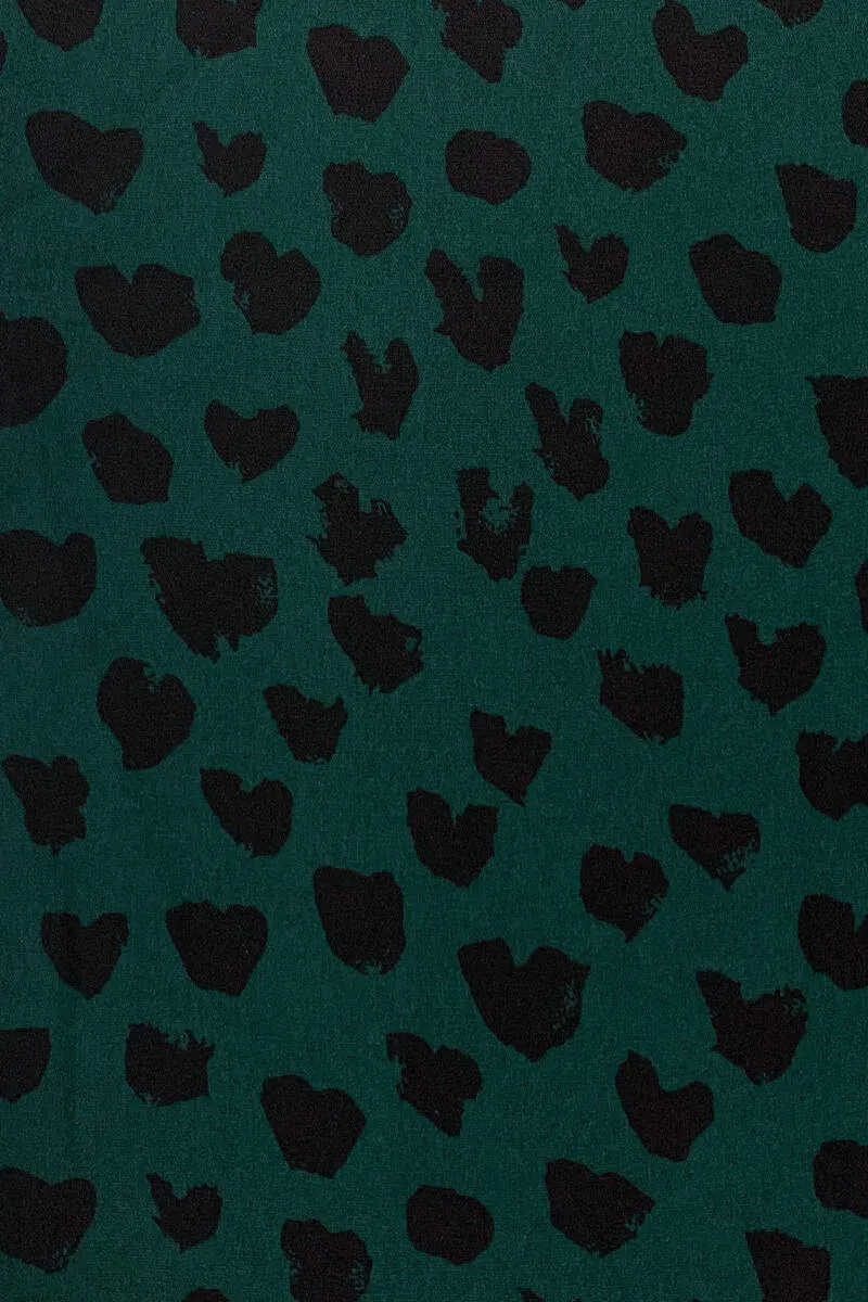 Teal Heart Printed Long Gathered Sleeve Top