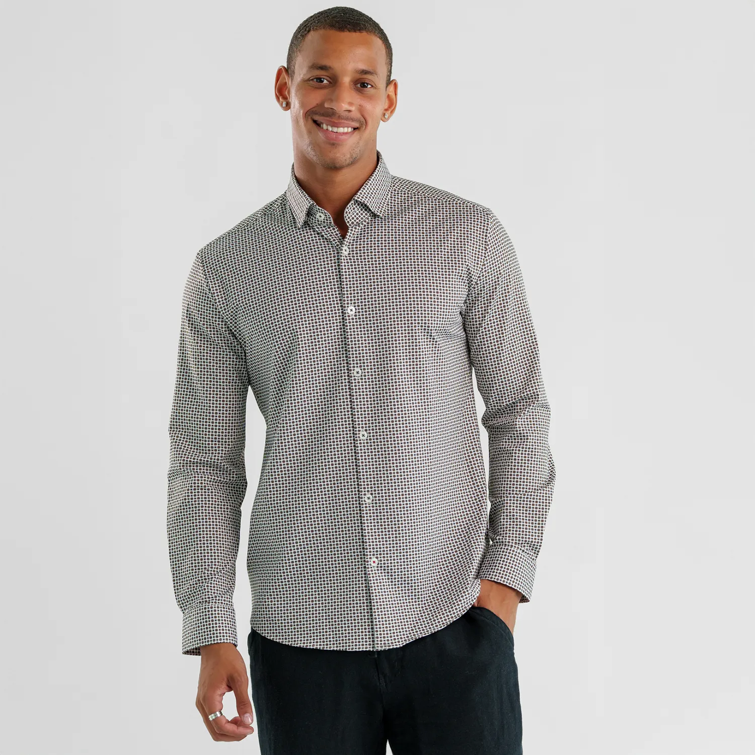 Techno Stretch Micro Flower Long Sleeve Knit Shirt