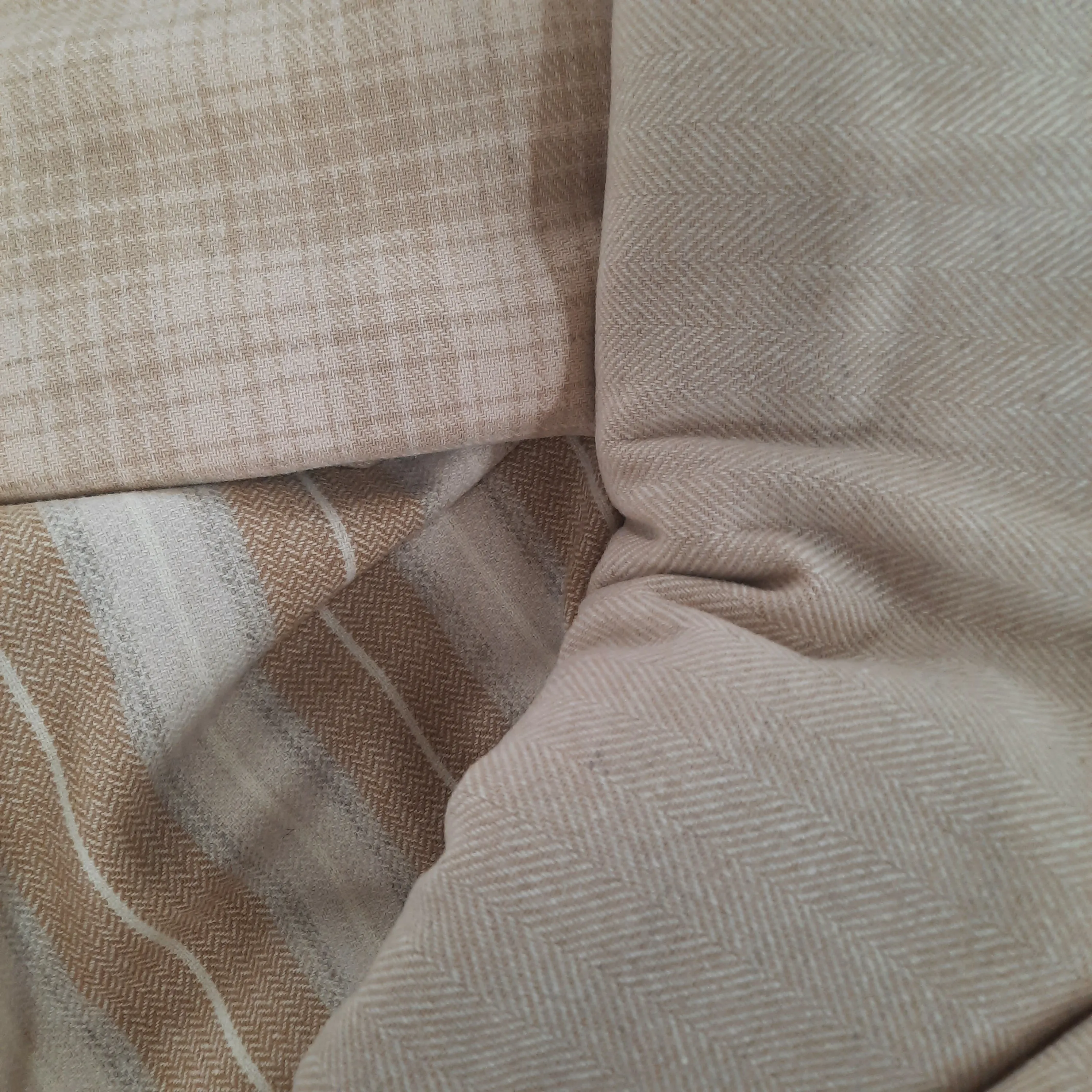 Textured Wool Fabric "Tan and Cream Plaid"