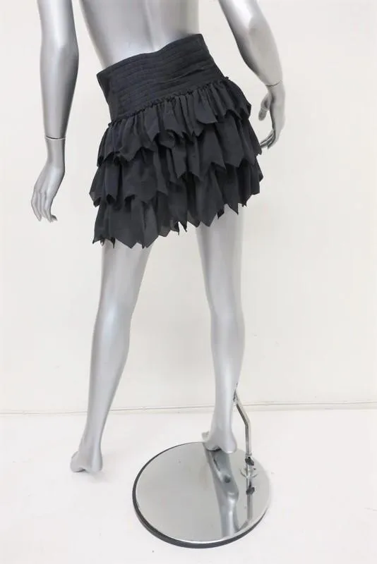 The Great Mini Skirt Charcoal Tiered Ruffled Silk Size 0