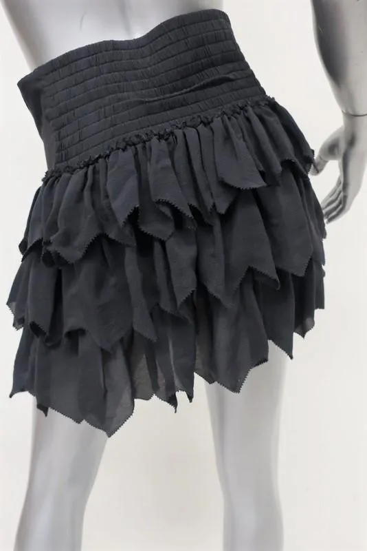 The Great Mini Skirt Charcoal Tiered Ruffled Silk Size 0