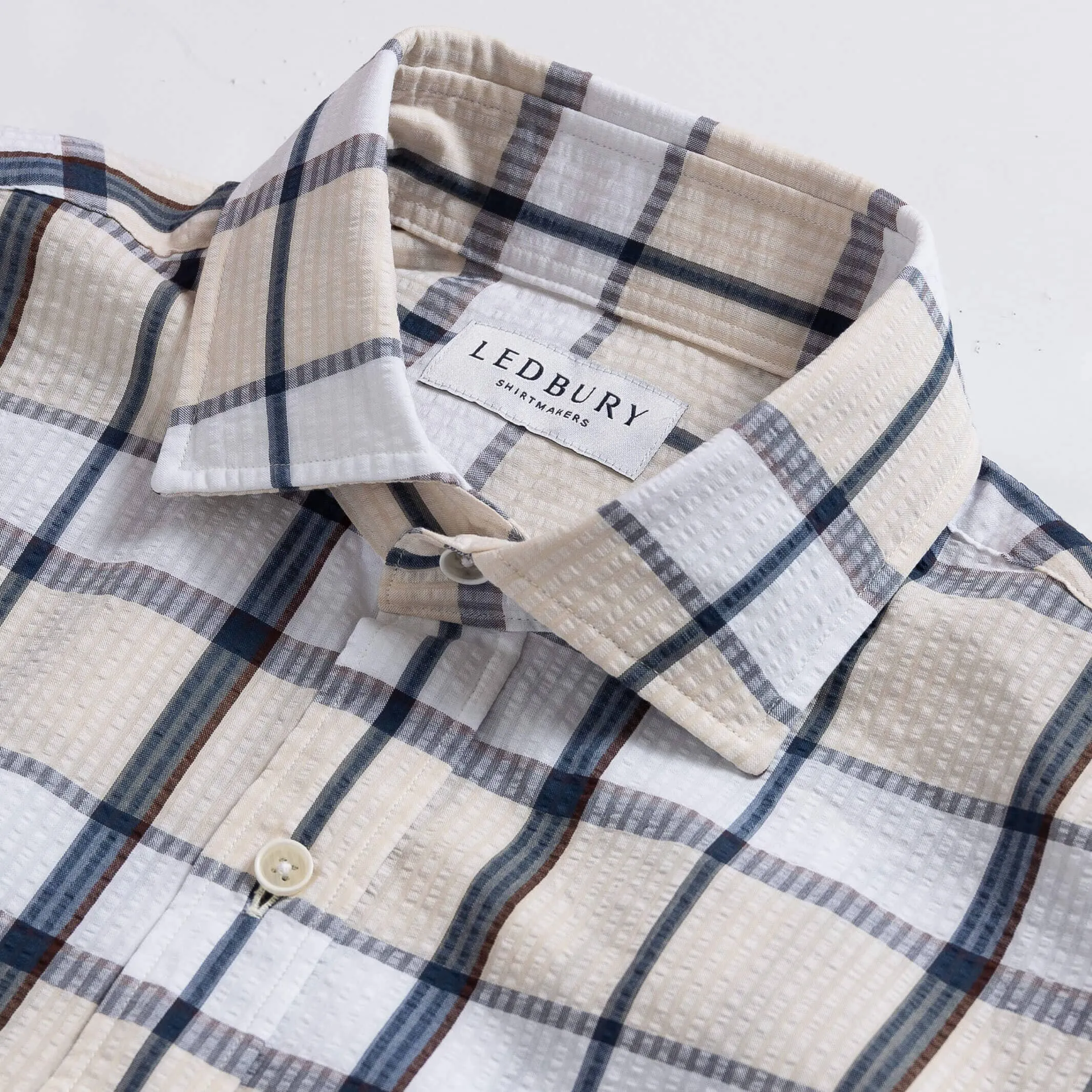 The Navy Blue Hattaway Plaid Seersucker Custom Shirt