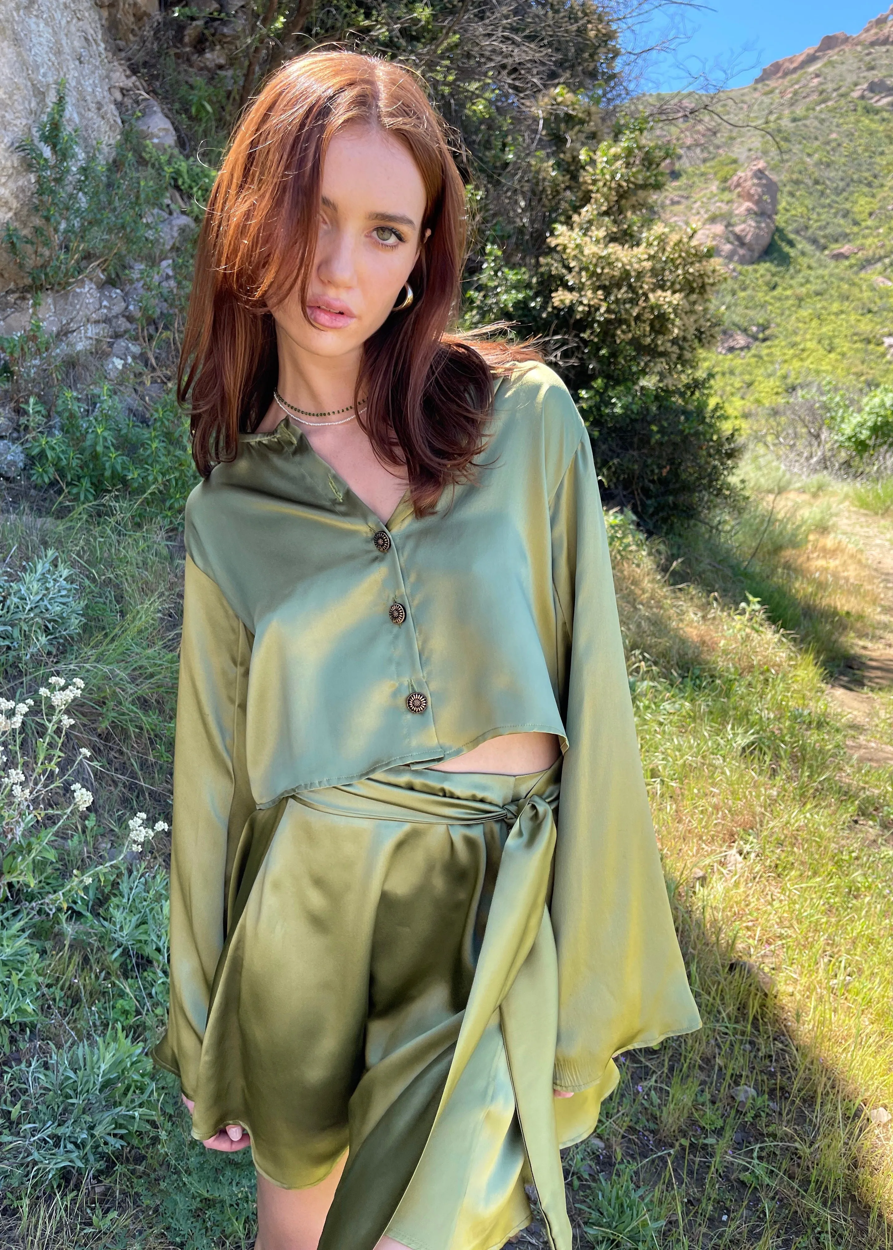 The Odette Blouse in Chartreuse Charmeuse Silk
