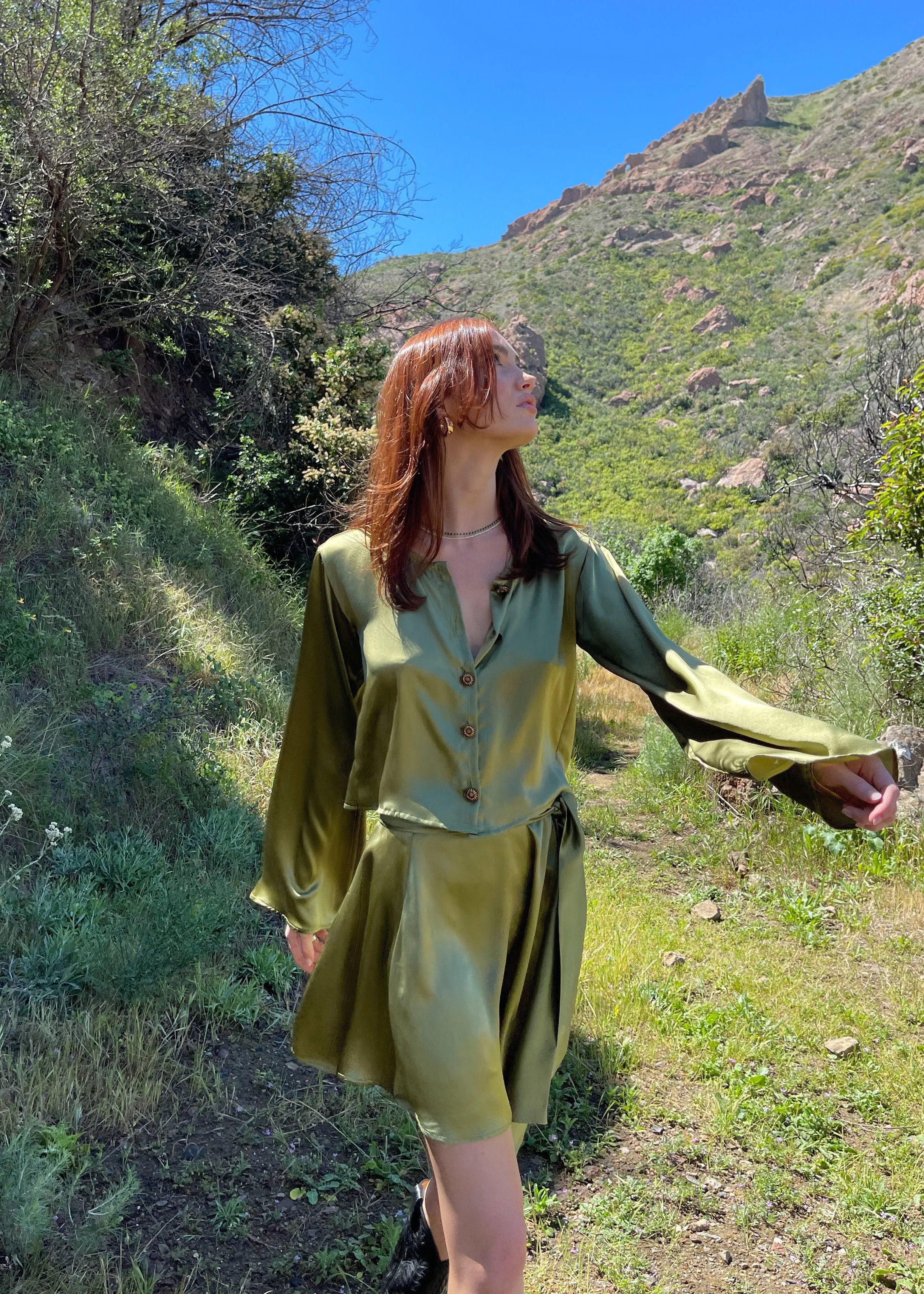 The Odette Blouse in Chartreuse Charmeuse Silk