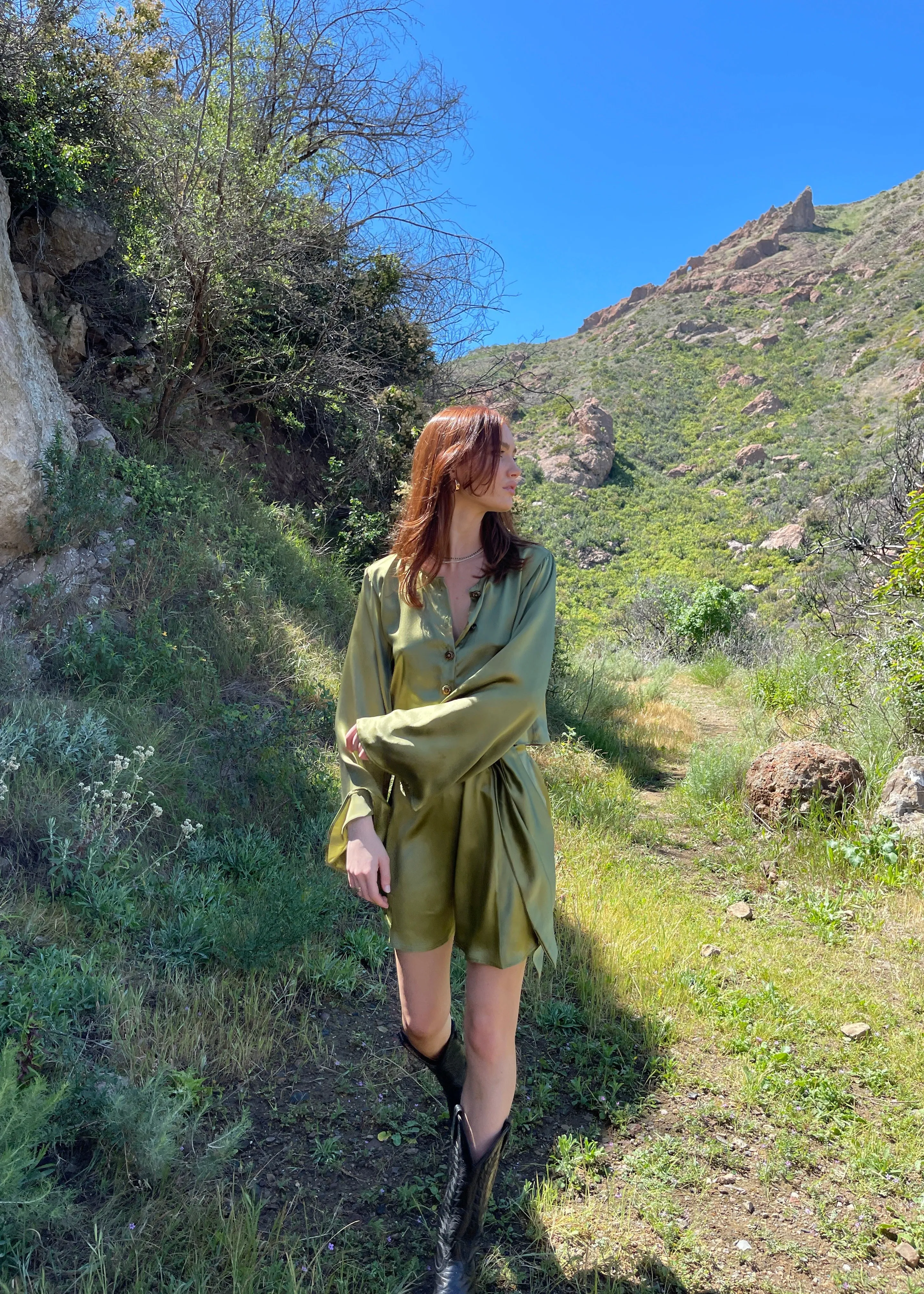 The Odette Blouse in Chartreuse Charmeuse Silk