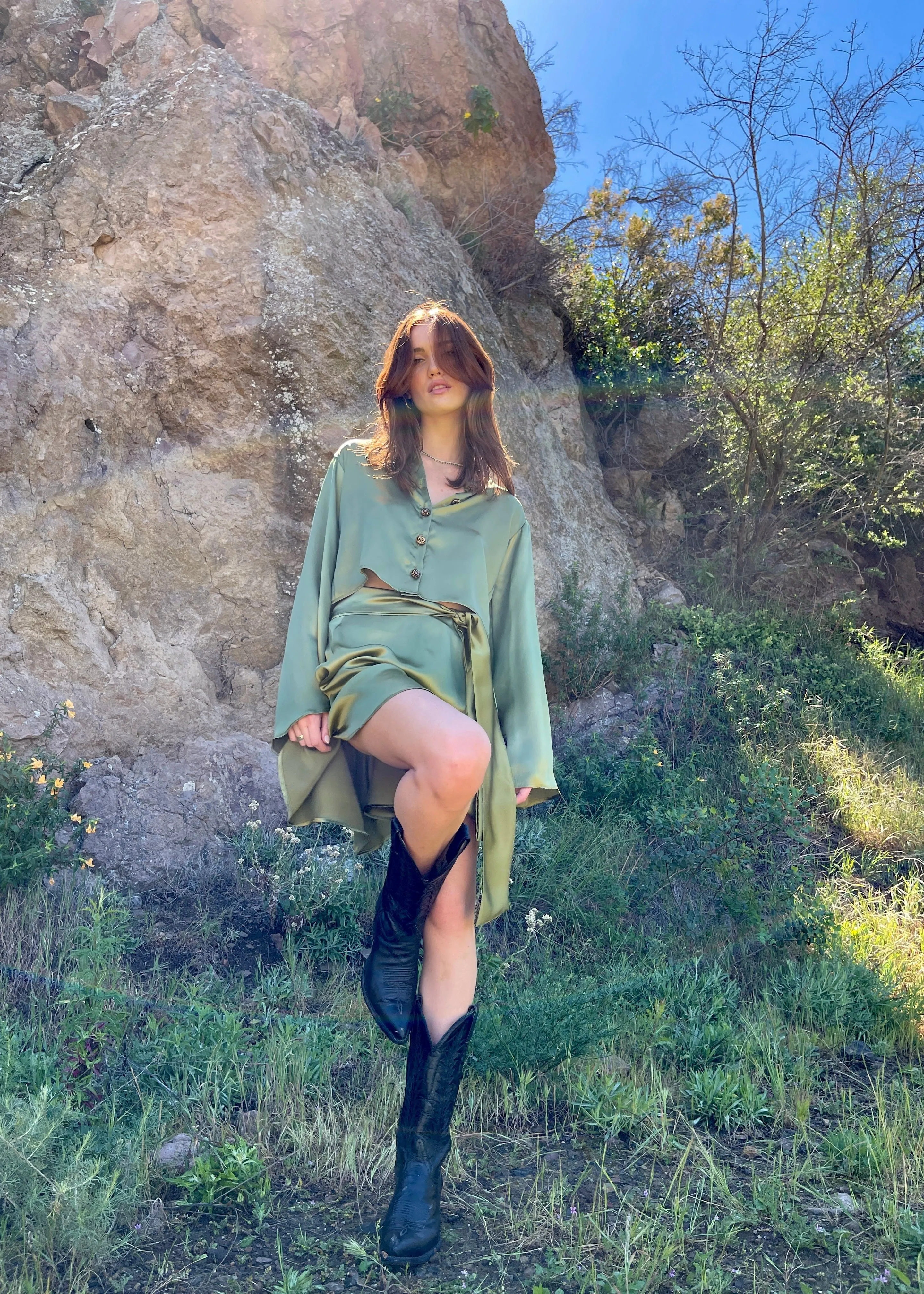 The Odette Blouse in Chartreuse Charmeuse Silk