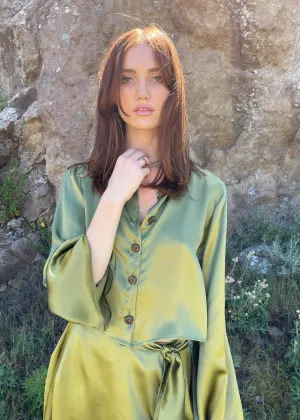 The Odette Blouse in Chartreuse Charmeuse Silk