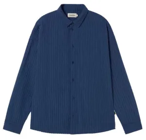 THINKING MU Haru seersucker shirt cobalt men